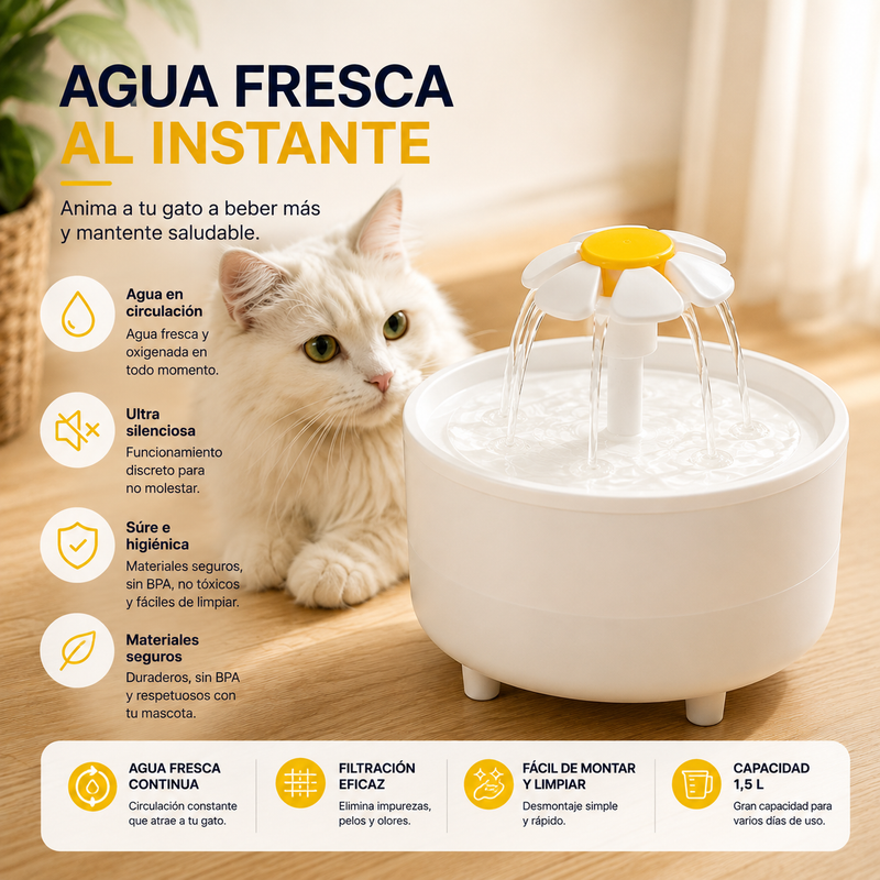 Fuente de agua para gatos 1 L – Agua fresca y filtrada en circulación continua