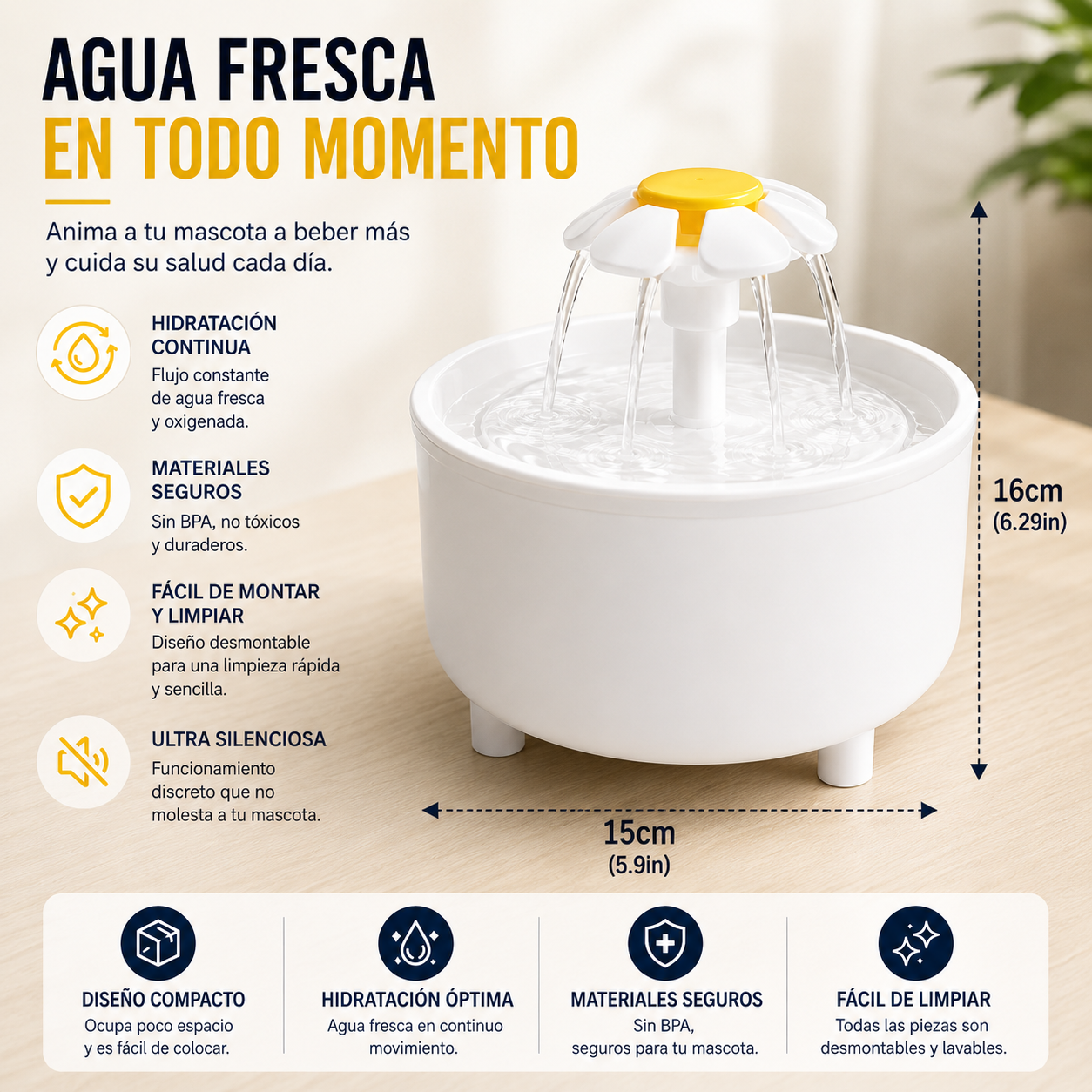 Fuente de agua para gatos 1 L – Agua fresca y filtrada en circulación continua