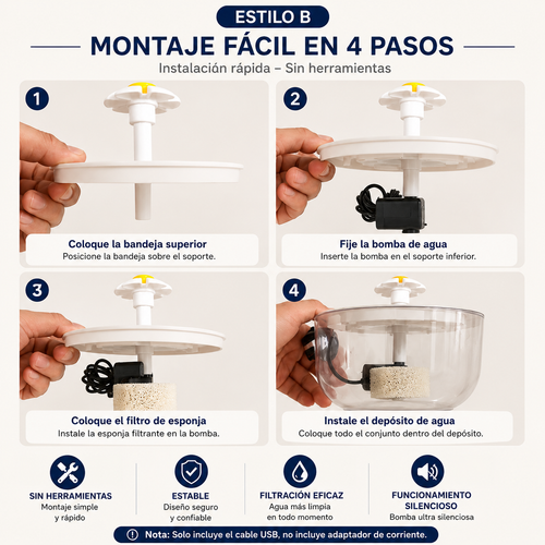 Fuente de agua para gatos 1 L – Agua fresca y filtrada en circulación continua