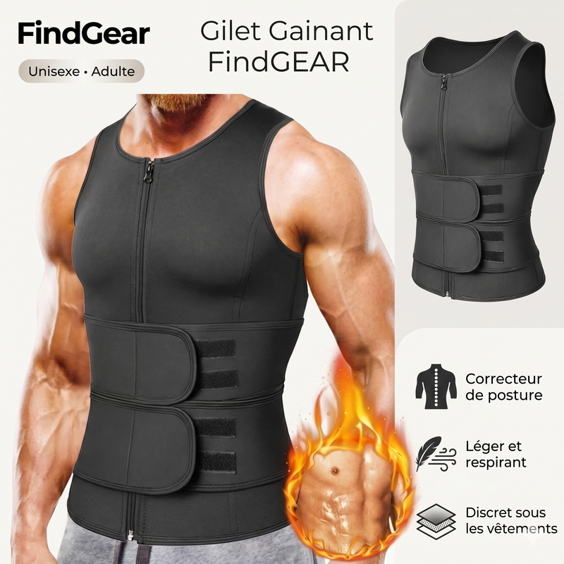 Gilet Gainant Homme FindGEAR™ – Ventre Plat, Effet Sauna & Soutien Lombaire