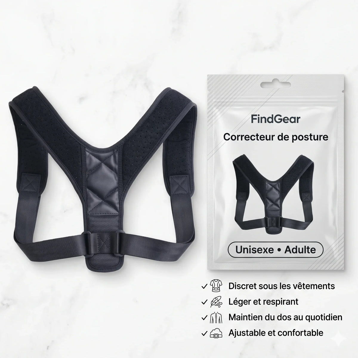 Correcteur de posture FindGear vu de dos